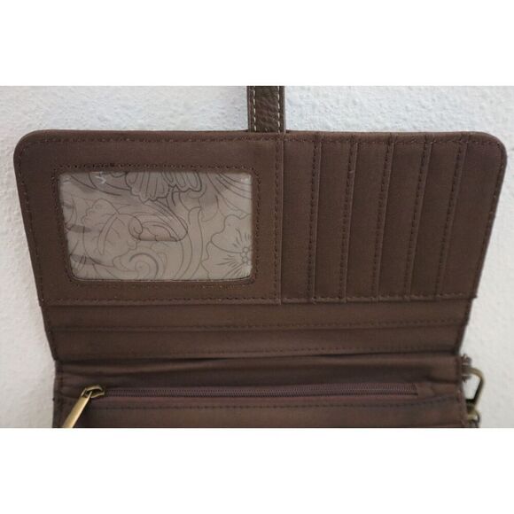 Justin Boots 22108516W Women's Textured Brown Leather Yoke Slim Wristlet Wallet - Picture 5 of 9